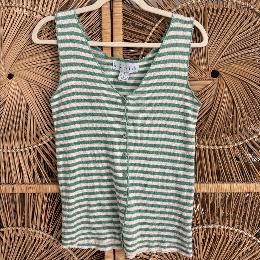 Vintage New York Style Raw Silk Green Stripe Tank Medium